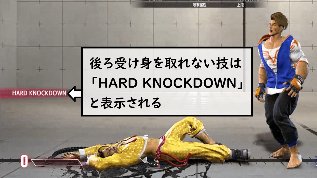 後ろ受け身を取れない技は「HARD KNOCKDOWN」と表示される。
