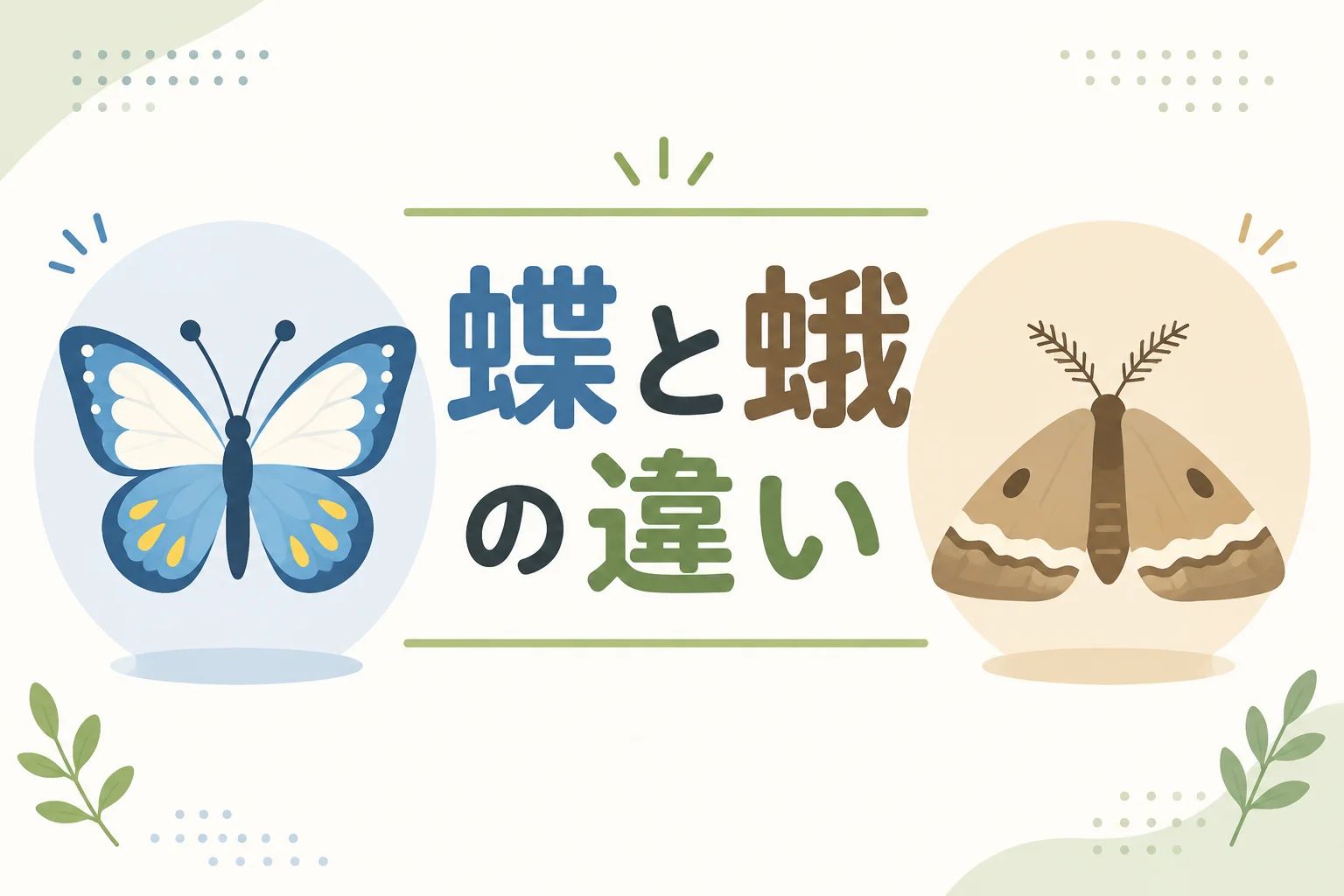 蝶と蛾の違いをシンプルなイラストで表したアイキャッチ画像