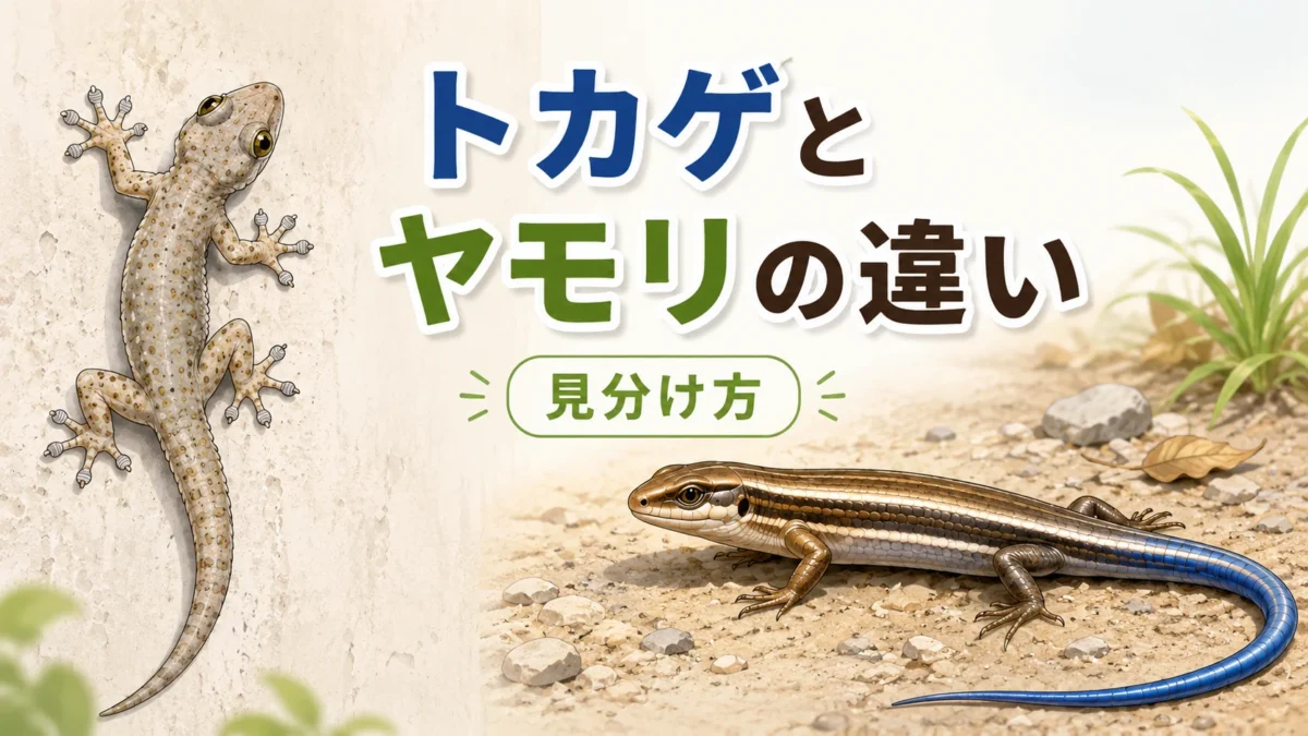 壁に張り付くヤモリと地面にいるトカゲを比較した「トカゲとヤモリの違い」のアイキャッチ画像