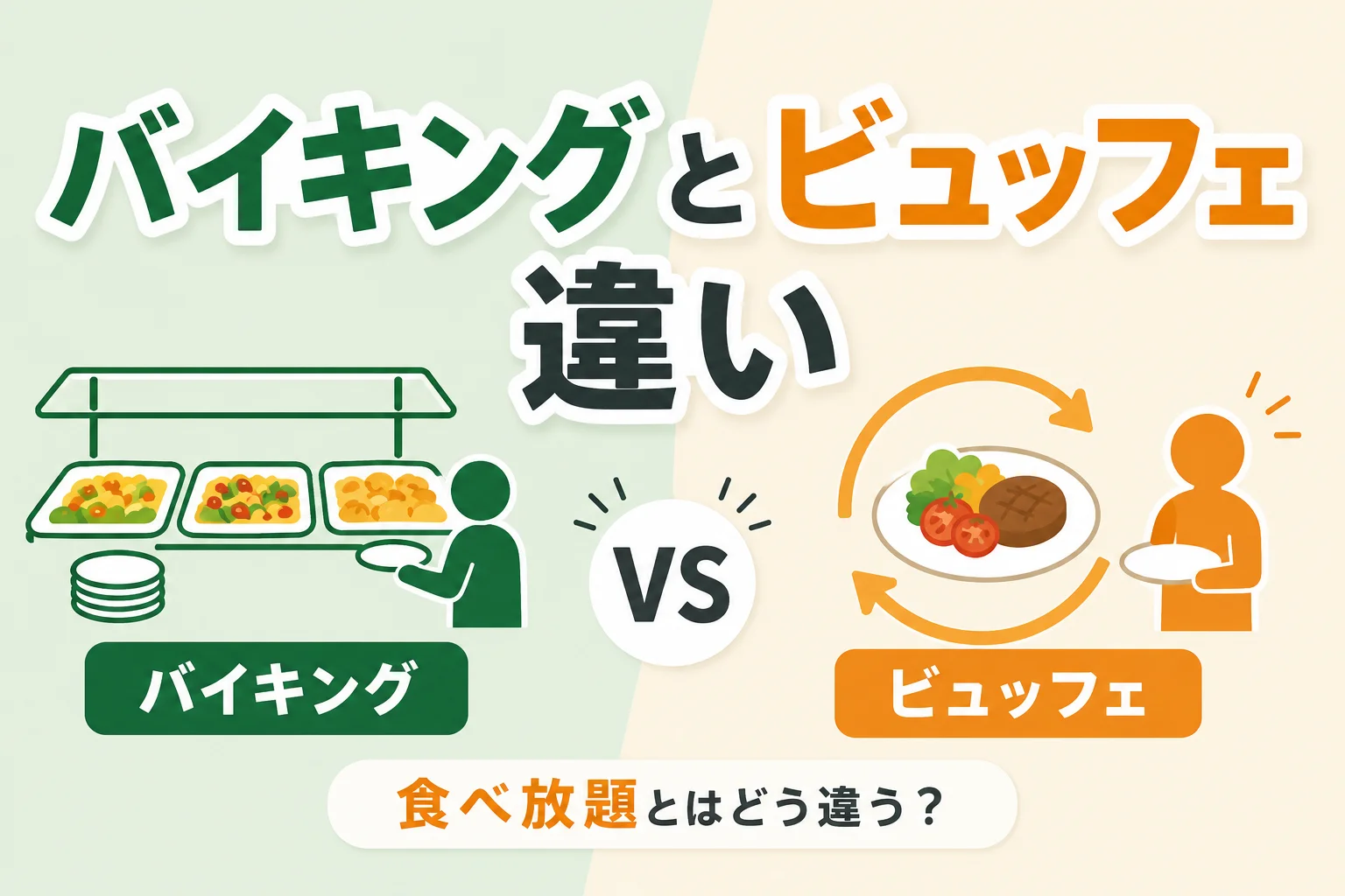 バイキングとビュッフェの違いを比較したイラスト