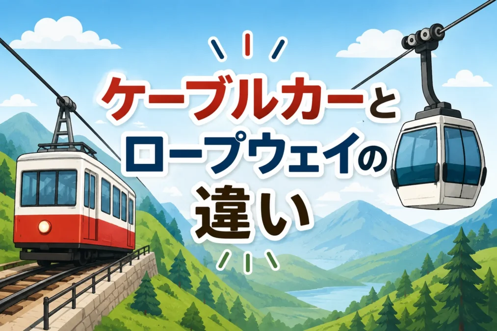 ケーブルカーとロープウェイの違いを表したアイキャッチ画像