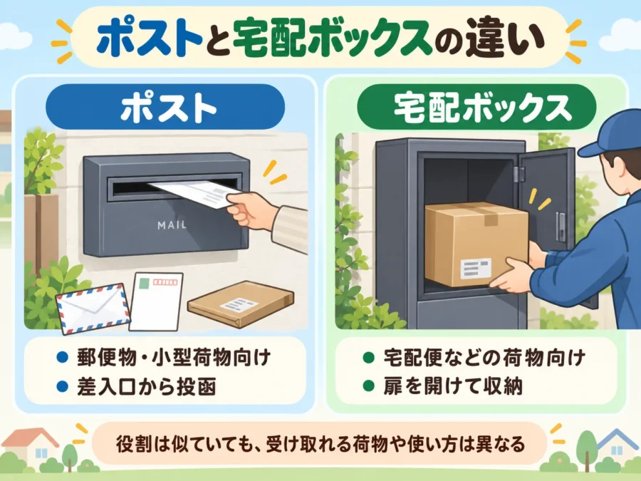 宅配ボックスとポストの構造と役割の違いを比較した図