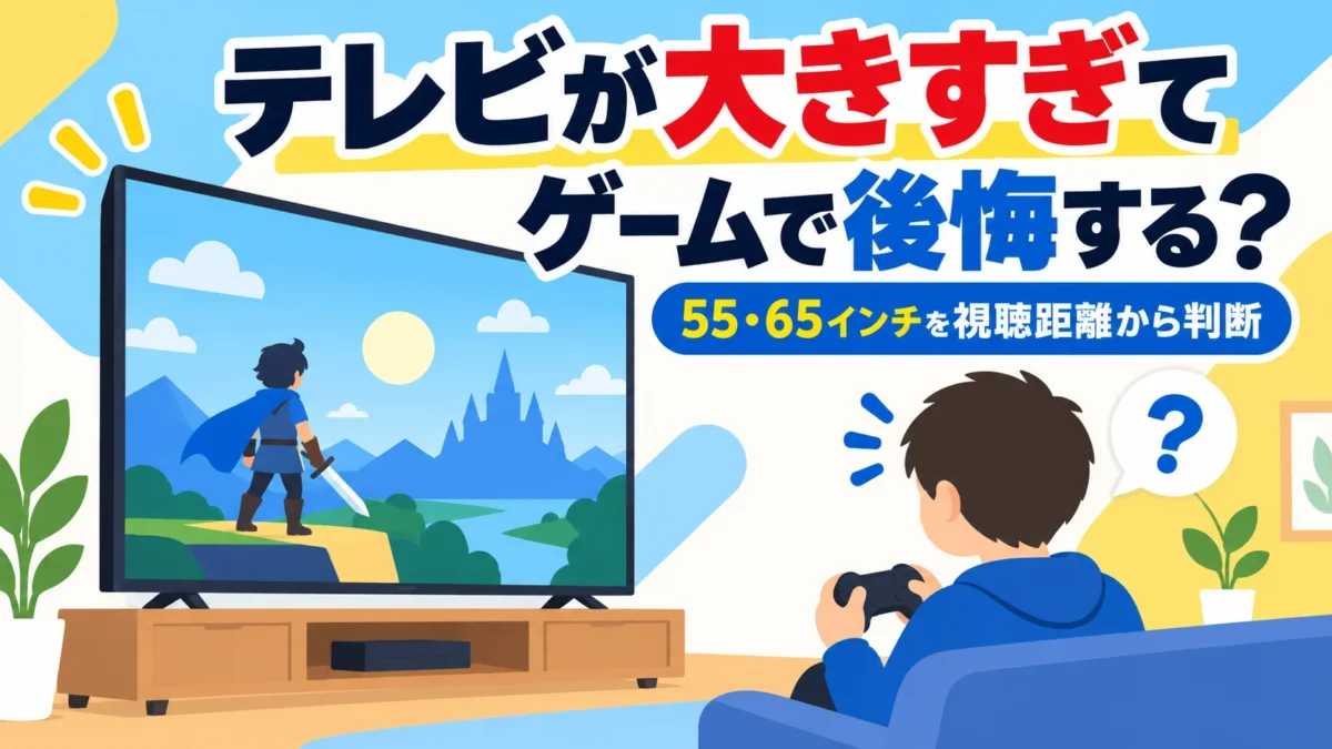 ゲーム用テレビが大きすぎて後悔しないかをテーマにしたアイキャッチ画像